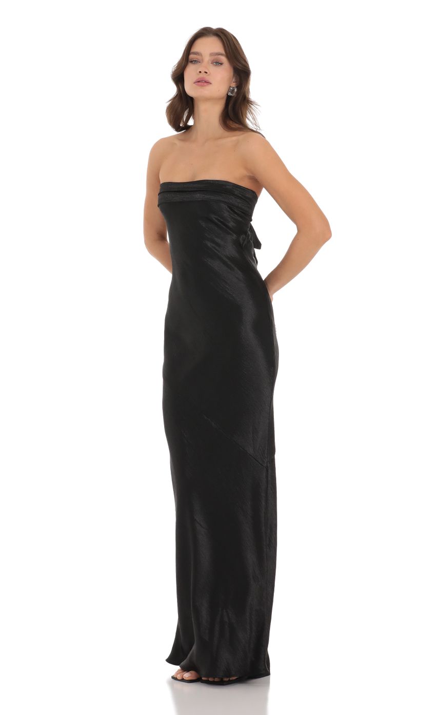 Picture Strapless Satin Open Back Dress in Black. Source: https://media-img.lucyinthesky.com/data/Nov23/850xAUTO/87b5e8b8-db55-490c-81ea-91a0f42dc42e.jpg