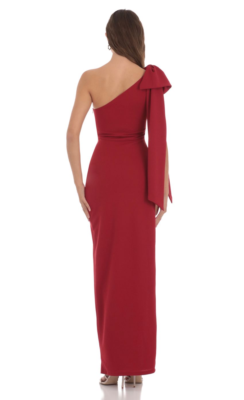 Picture One Shoulder Bow Tie Dress in Red. Source: https://media-img.lucyinthesky.com/data/Nov23/850xAUTO/8f1ec1e7-6e2e-4f85-89ab-98b20b0c0e8d.jpg