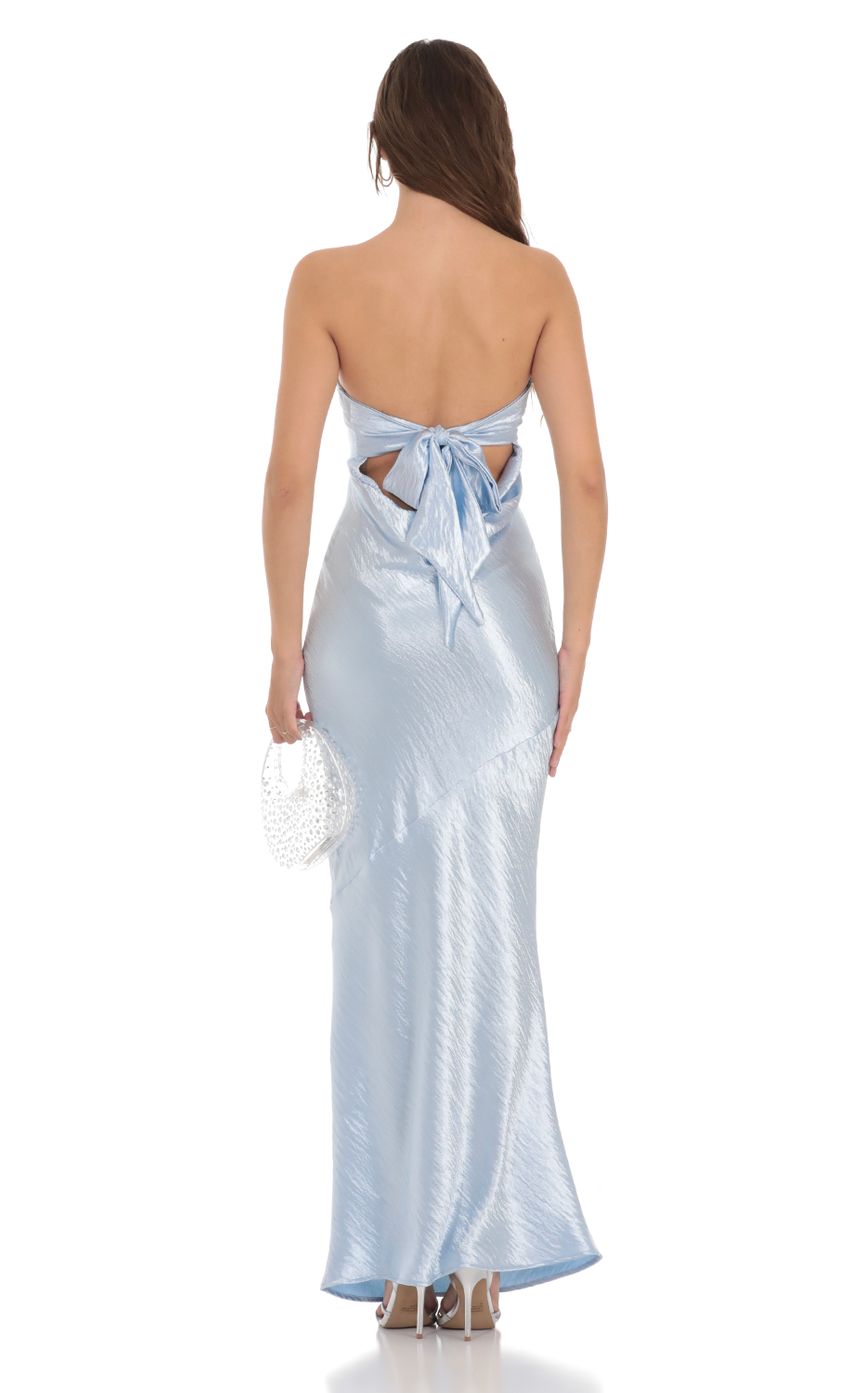 Picture Strapless Satin Open Back Maxi Dress in Light Blue. Source: https://media-img.lucyinthesky.com/data/Nov23/850xAUTO/93c15fe5-82eb-4e1c-98aa-06d06e3b58fc.jpg