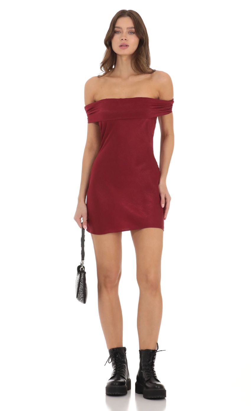 Picture Off Shoulder Satin Dress in Red. Source: https://media-img.lucyinthesky.com/data/Nov23/850xAUTO/942a1b41-1a7e-41aa-a096-bb95e11a16d2.jpg