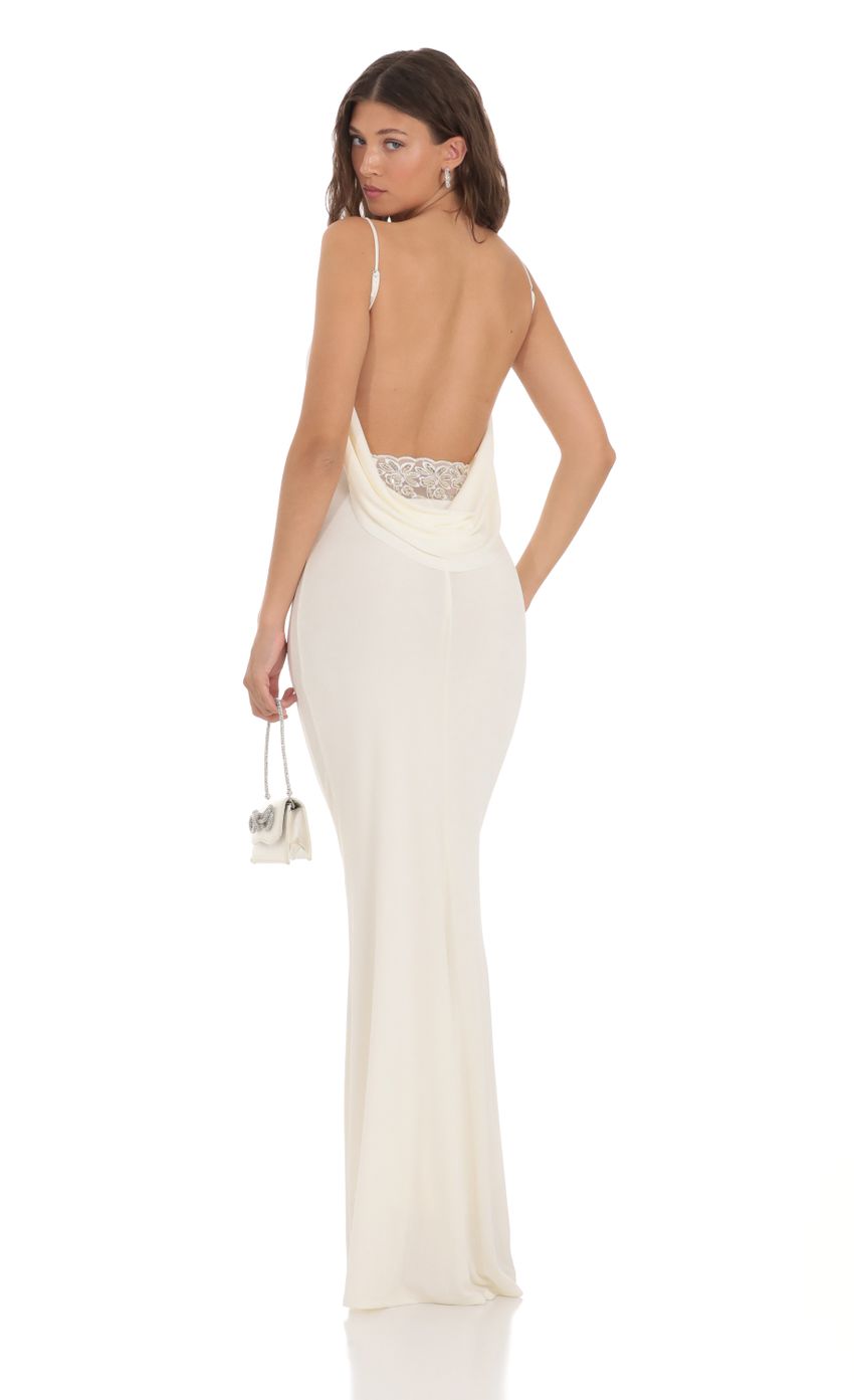 Picture Mira Lace Open Back Maxi Dress in White. Source: https://media-img.lucyinthesky.com/data/Nov23/850xAUTO/9481cc4b-6e41-4d69-9399-b8725e1c7701.jpg