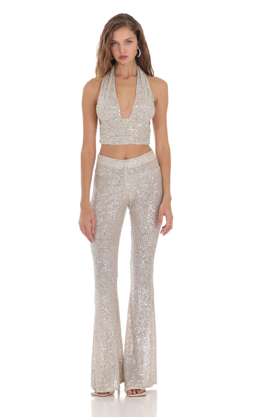 Picture Silver Sequin Halter Three Piece Set in Cream. Source: https://media-img.lucyinthesky.com/data/Nov23/850xAUTO/9606ad11-7d7c-4b0a-b9ba-8f3d52ba092b.jpg