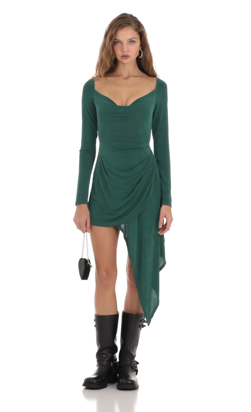 Picture Stormie Asymmetrical Hem Dress in Green. Source: https://media-img.lucyinthesky.com/data/Nov23/850xAUTO/975f23fc-b5d3-410c-8127-54992e71ab3d.jpg