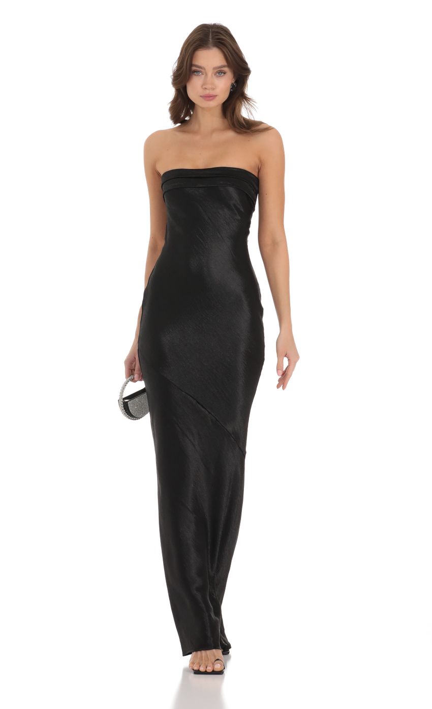 Picture Strapless Satin Open Back Dress in Black. Source: https://media-img.lucyinthesky.com/data/Nov23/850xAUTO/9b45ffcf-72af-485c-8468-fa5c7230e8bc.jpg