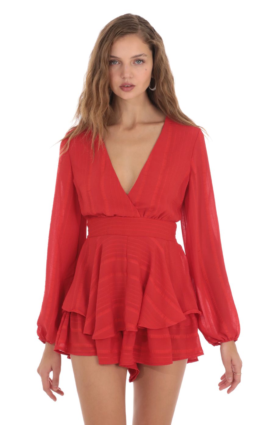 Picture Long Sleeve Wrap Romper in Red. Source: https://media-img.lucyinthesky.com/data/Nov23/850xAUTO/aa3216b8-c339-4ef1-9dfc-2a0f740da484.jpg