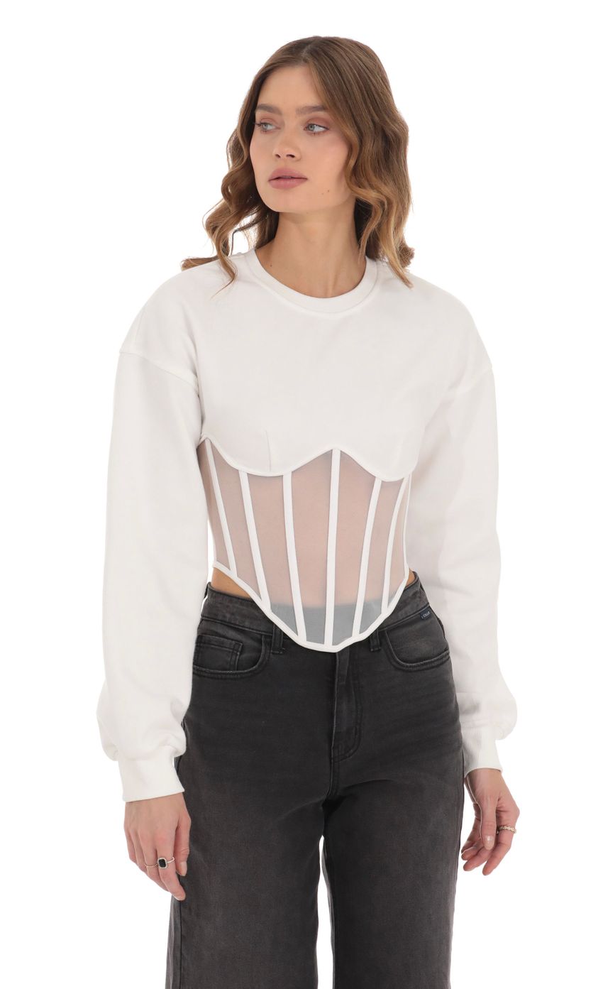 Picture Mesh Corset Jumper in White. Source: https://media-img.lucyinthesky.com/data/Nov23/850xAUTO/ad10da46-5bf2-4026-88d4-fae8a0605800.jpg