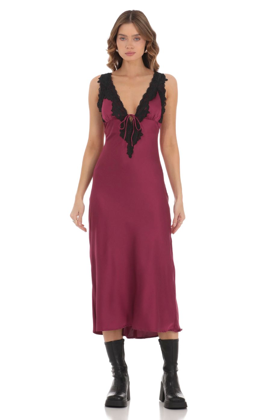 Product image for Satin Lace Dress in Plum