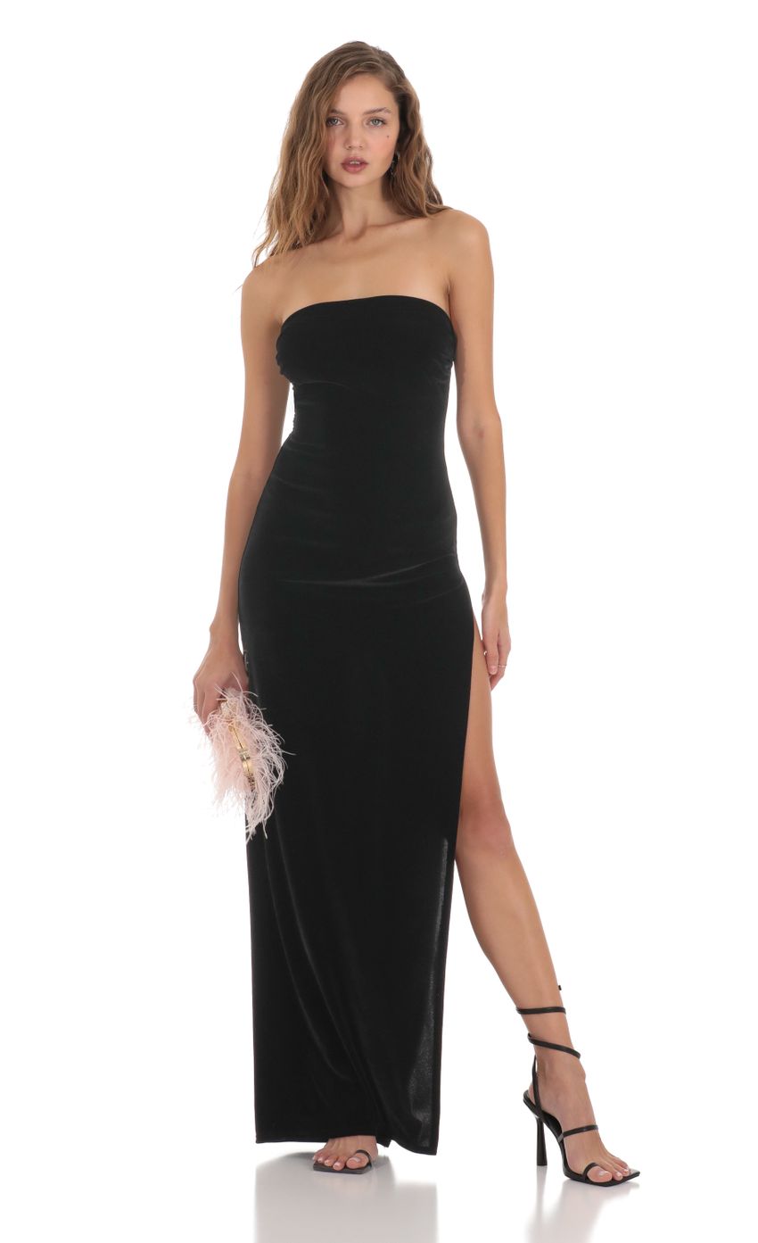 Picture Velvet Strapless Maxi Dress in Black. Source: https://media-img.lucyinthesky.com/data/Nov23/850xAUTO/ba5d3e1e-b64d-46e3-a2ad-387b00f9083e.jpg
