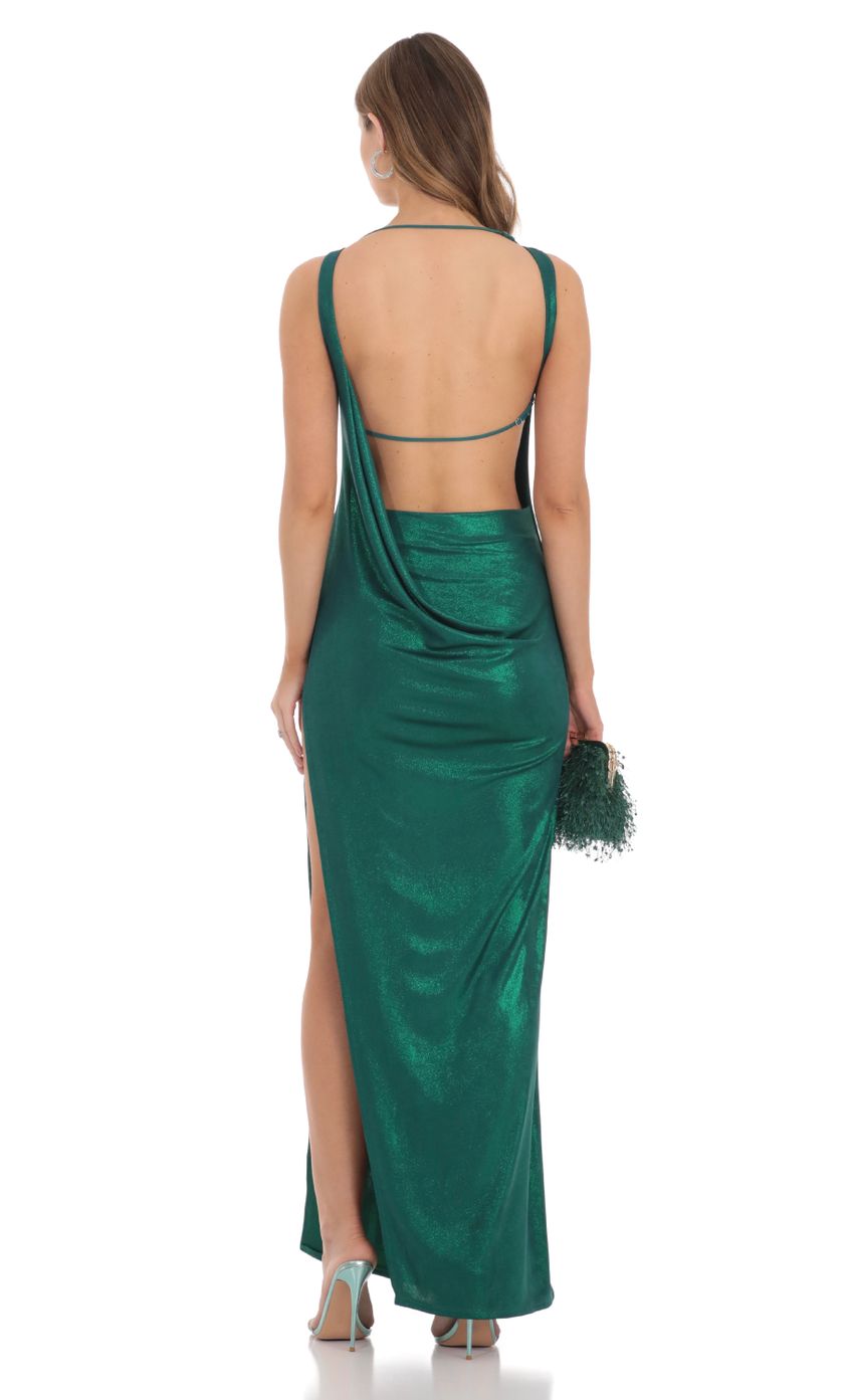 Picture Metallic High Neck Dress in Green. Source: https://media-img.lucyinthesky.com/data/Nov23/850xAUTO/bee0333a-5c49-4b73-8bf0-617f7f058a96.jpg