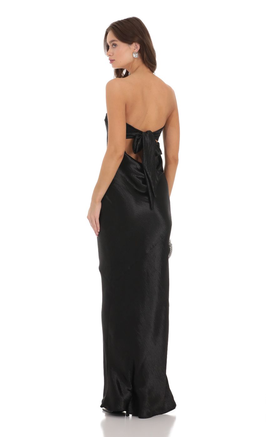 Picture Strapless Satin Open Back Dress in Black. Source: https://media-img.lucyinthesky.com/data/Nov23/850xAUTO/bfad7415-a64c-4b04-9ebc-8e11ad47215f.jpg