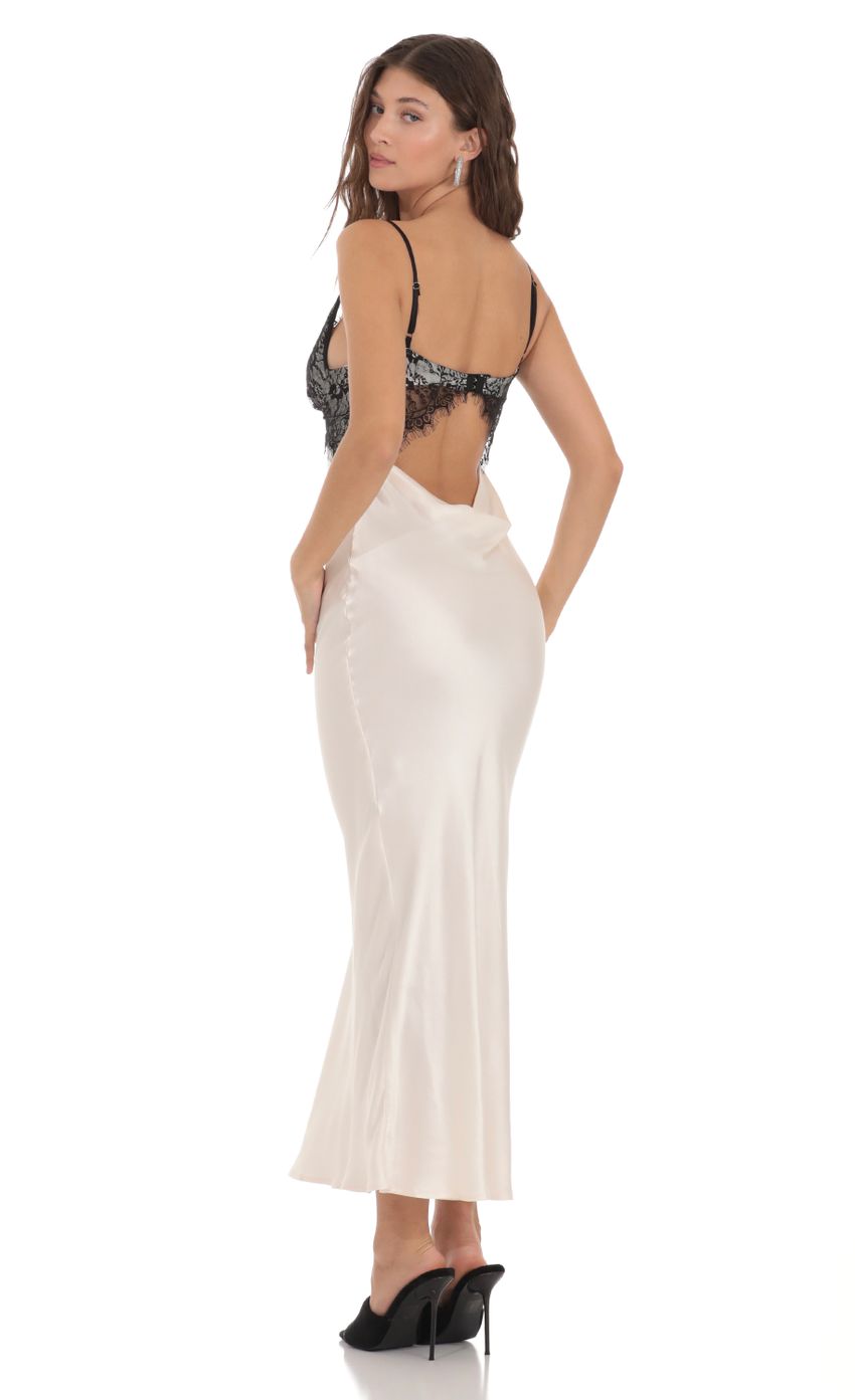 Picture Lace Satin Open Back Dress in Ivory. Source: https://media-img.lucyinthesky.com/data/Nov23/850xAUTO/c2c71302-0bb8-47e8-843f-f2bc15ba6932.jpg