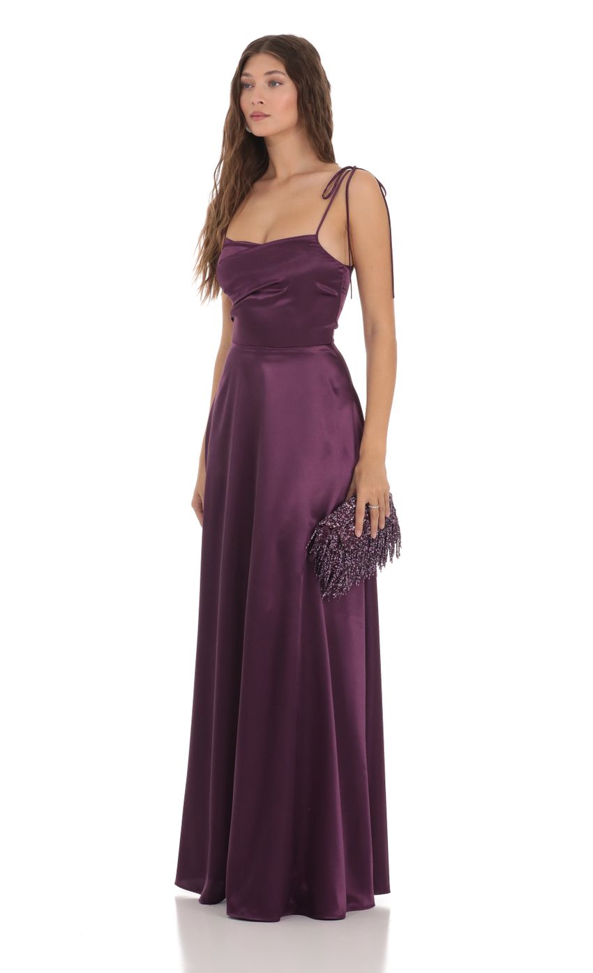 Picture Satin Shoulder Tie Dress in Purple. Source: https://media-img.lucyinthesky.com/data/Nov23/850xAUTO/c35aa4c9-900e-48d4-b86d-238d59746377.jpg