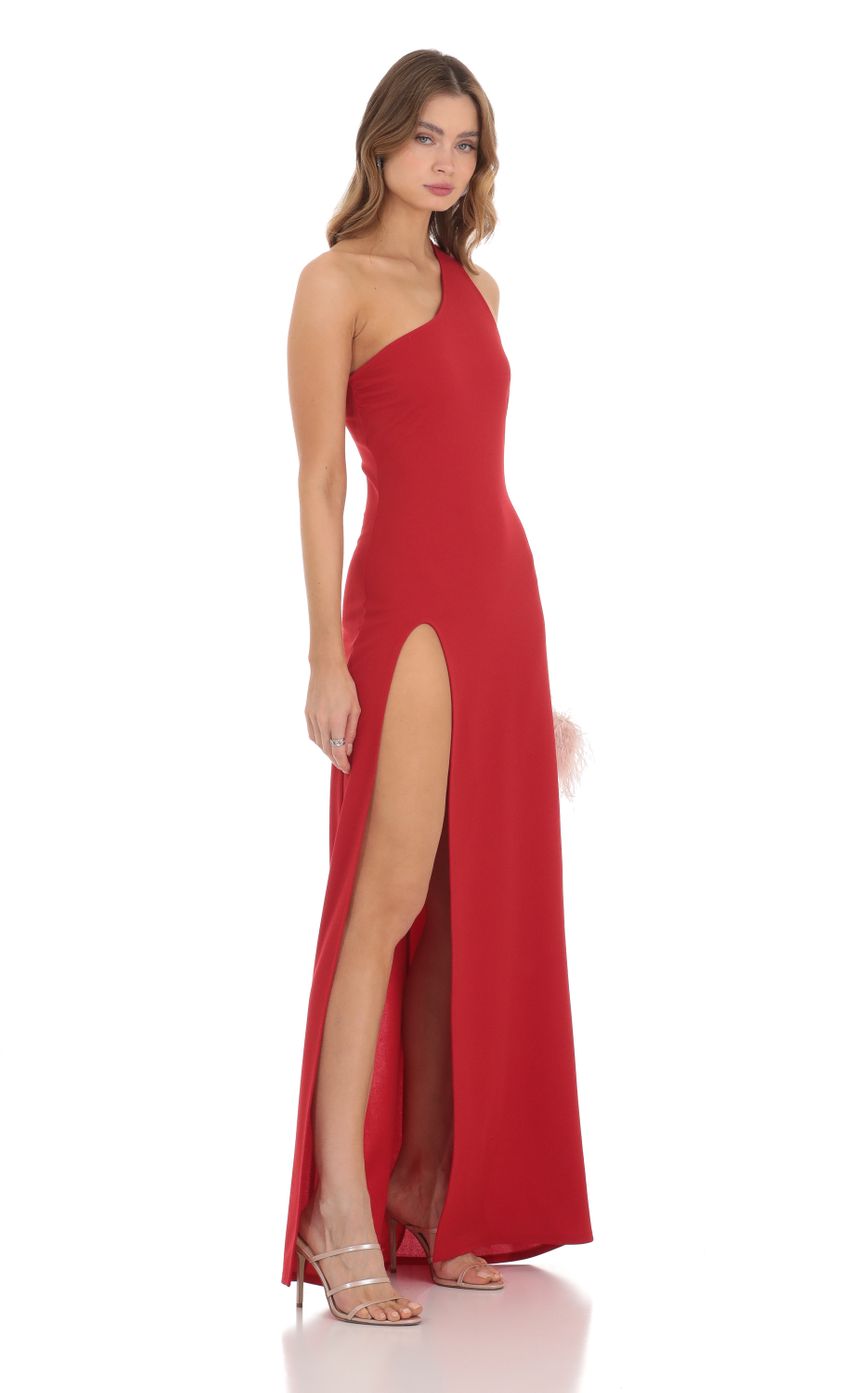Picture One Shoulder Side Slit Dress in Red. Source: https://media-img.lucyinthesky.com/data/Nov23/850xAUTO/c4bc9ff9-8fd3-44e7-a06f-307806d139da.jpg