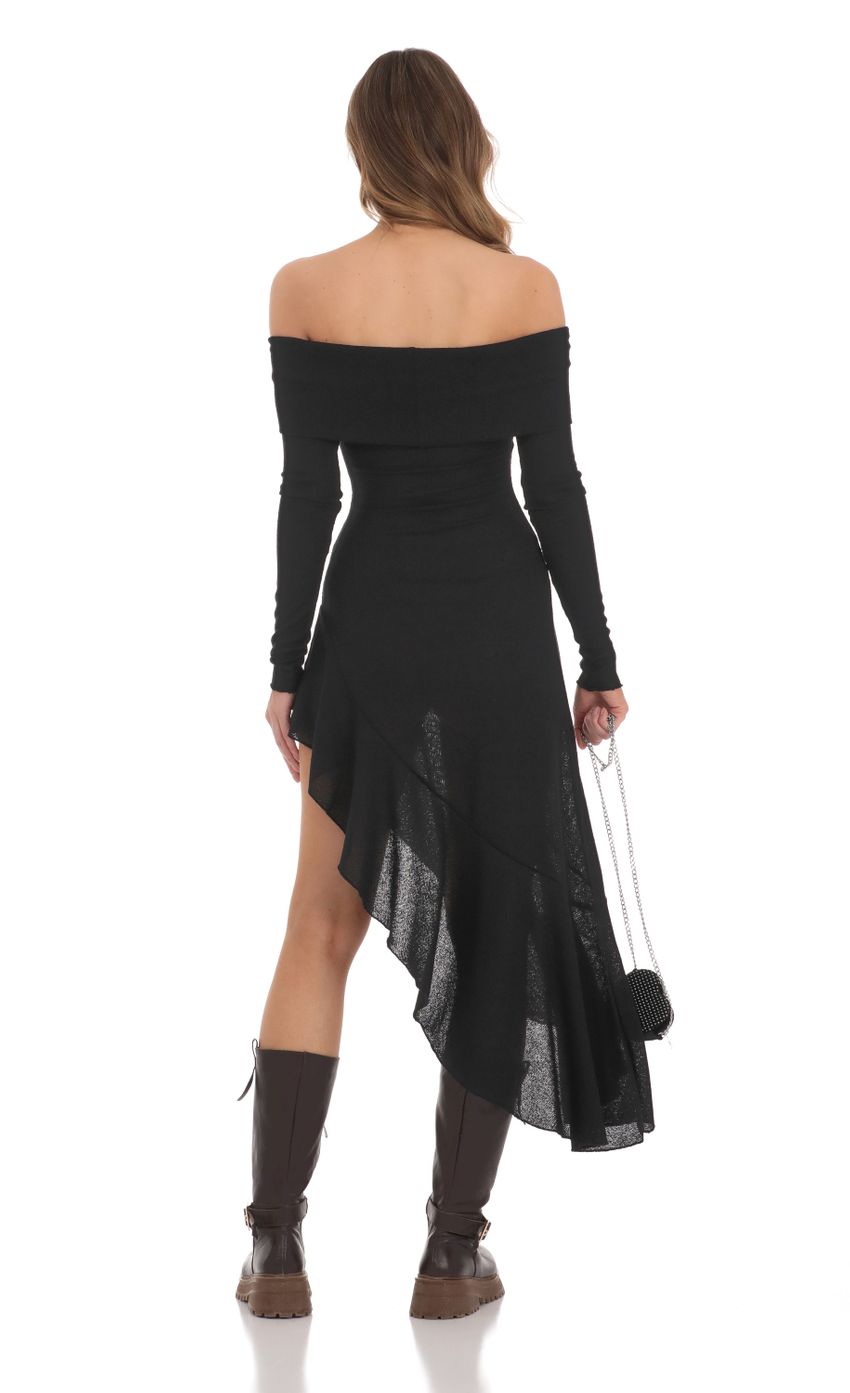 Picture Knitted Off Shoulder Dress in Black. Source: https://media-img.lucyinthesky.com/data/Nov23/850xAUTO/c7f3ce89-2702-47fa-918a-a578e76252c6.jpg