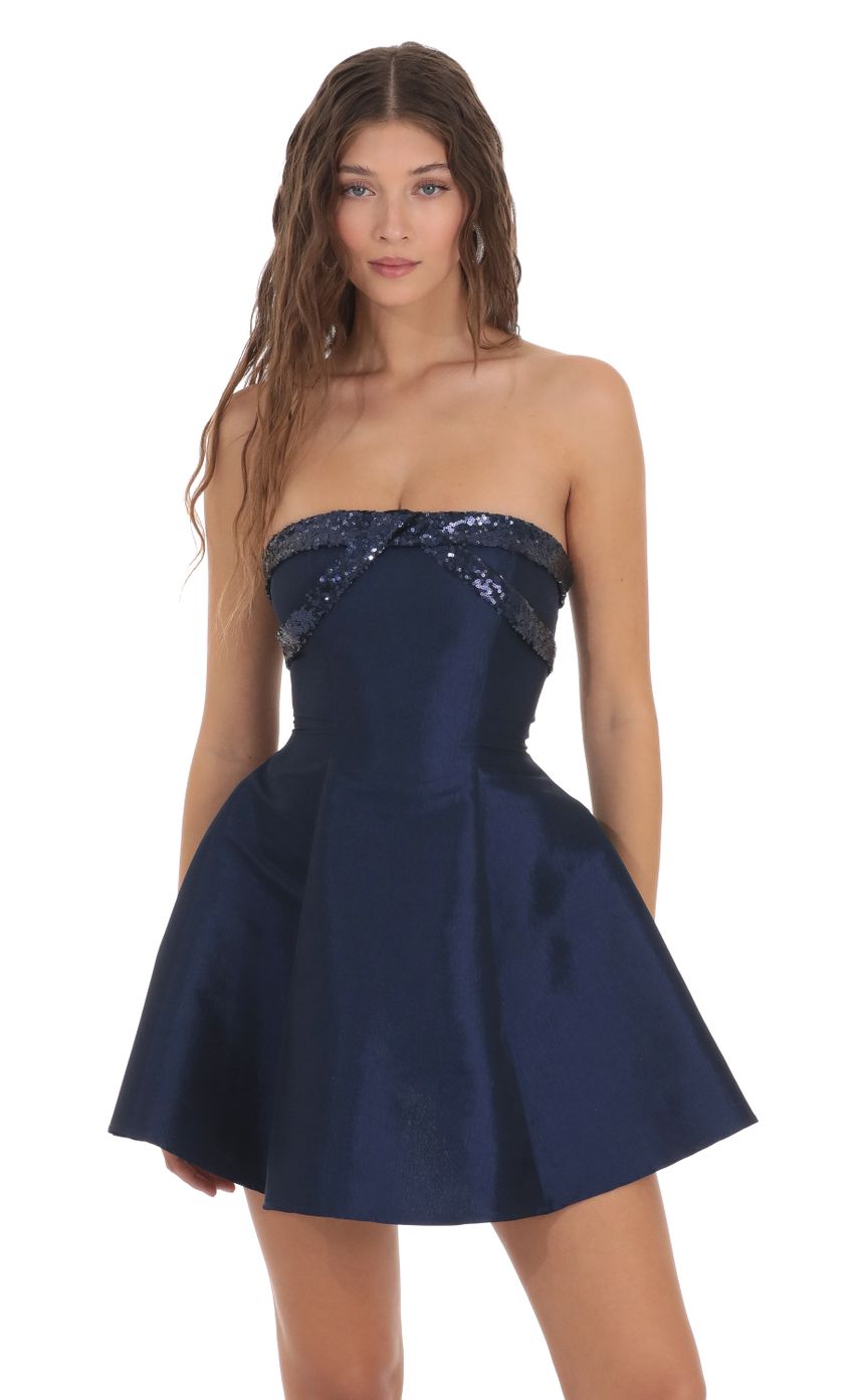 Picture Sequin Draped A-line Dress in Navy. Source: https://media-img.lucyinthesky.com/data/Nov23/850xAUTO/ce5f45f8-8269-4de9-ba2e-8c8bed50818a.jpg