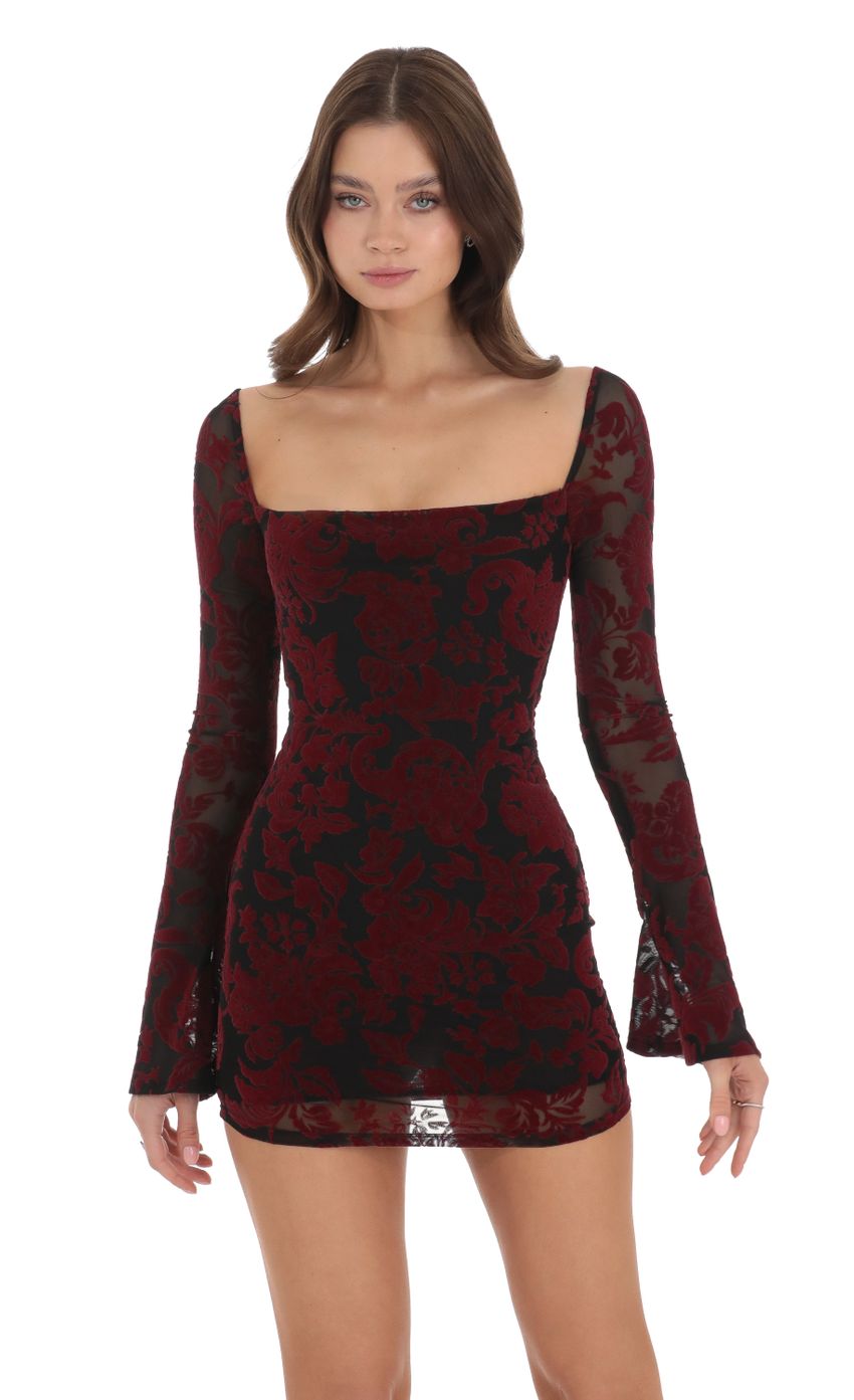 Picture Velvet Floral Long Sleeve Bodycon Dress in Black. Source: https://media-img.lucyinthesky.com/data/Nov23/850xAUTO/d5e8fa1e-9824-49fd-a279-ec4a170ee3b5.jpg