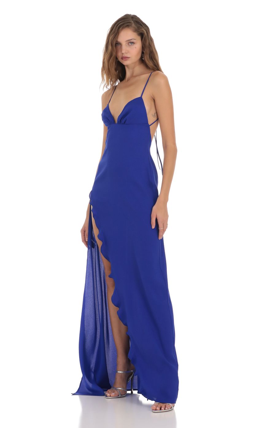Picture Satin Ruffle Maxi Dress in Royal Blue. Source: https://media-img.lucyinthesky.com/data/Nov23/850xAUTO/e1257810-5f1e-4097-b137-30e20621f6fa.jpg