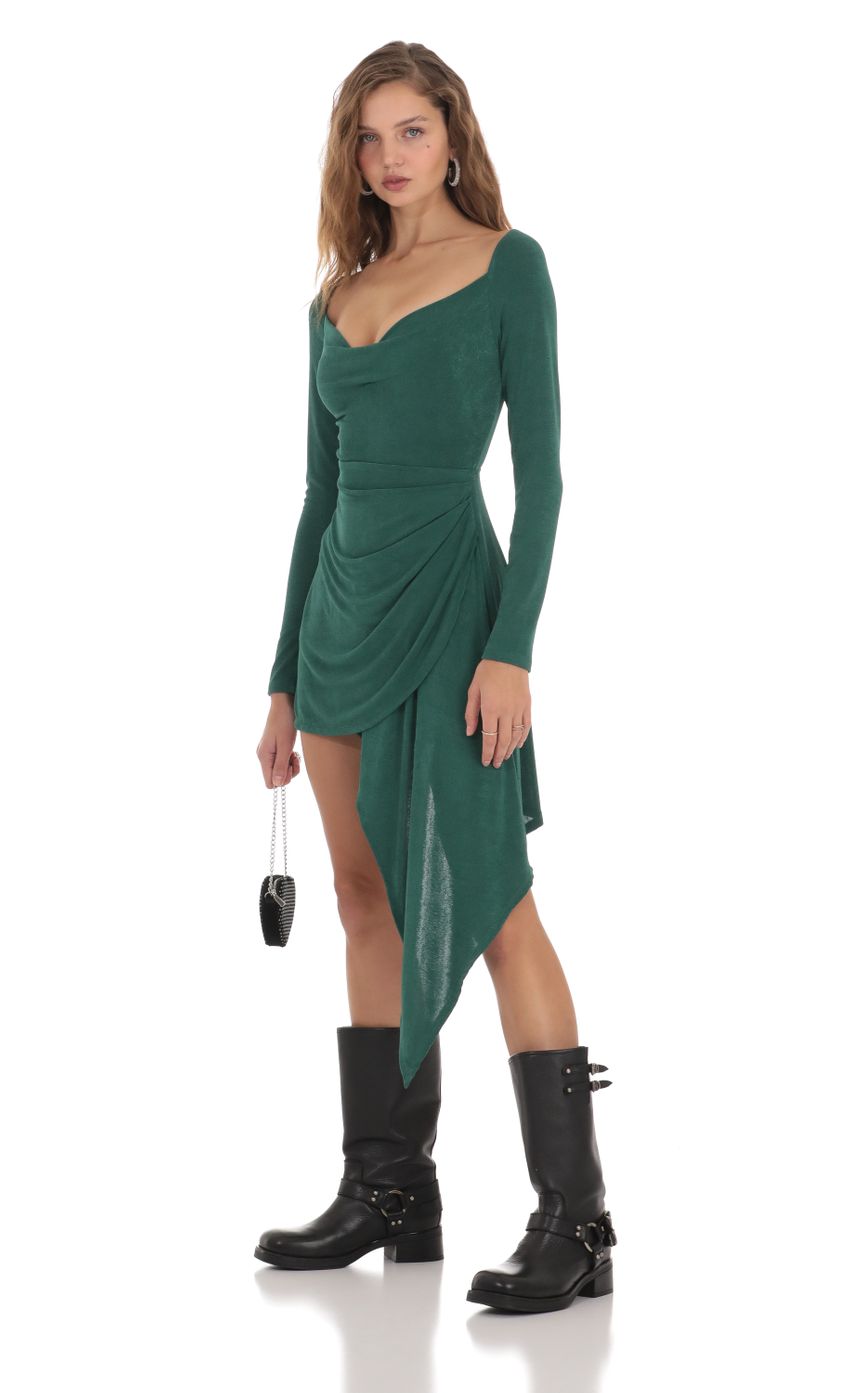 Picture Stormie Asymmetrical Hem Dress in Green. Source: https://media-img.lucyinthesky.com/data/Nov23/850xAUTO/e1dc1e0b-b4d0-4220-9995-45e4d6154e07.jpg
