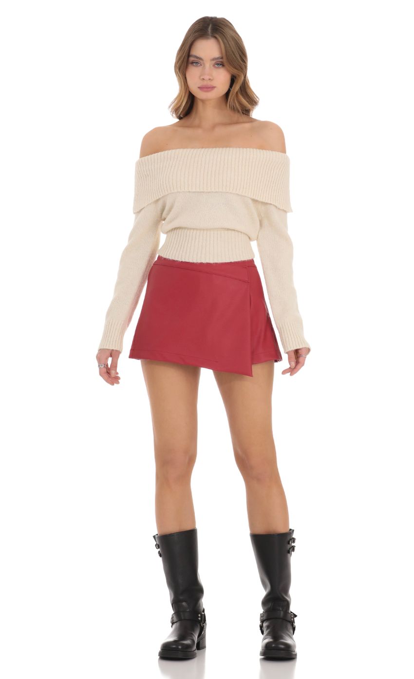Picture Pleather Skort in red. Source: https://media-img.lucyinthesky.com/data/Nov23/850xAUTO/e7356bd2-9bc2-41bf-82ff-9be4a839a920.jpg