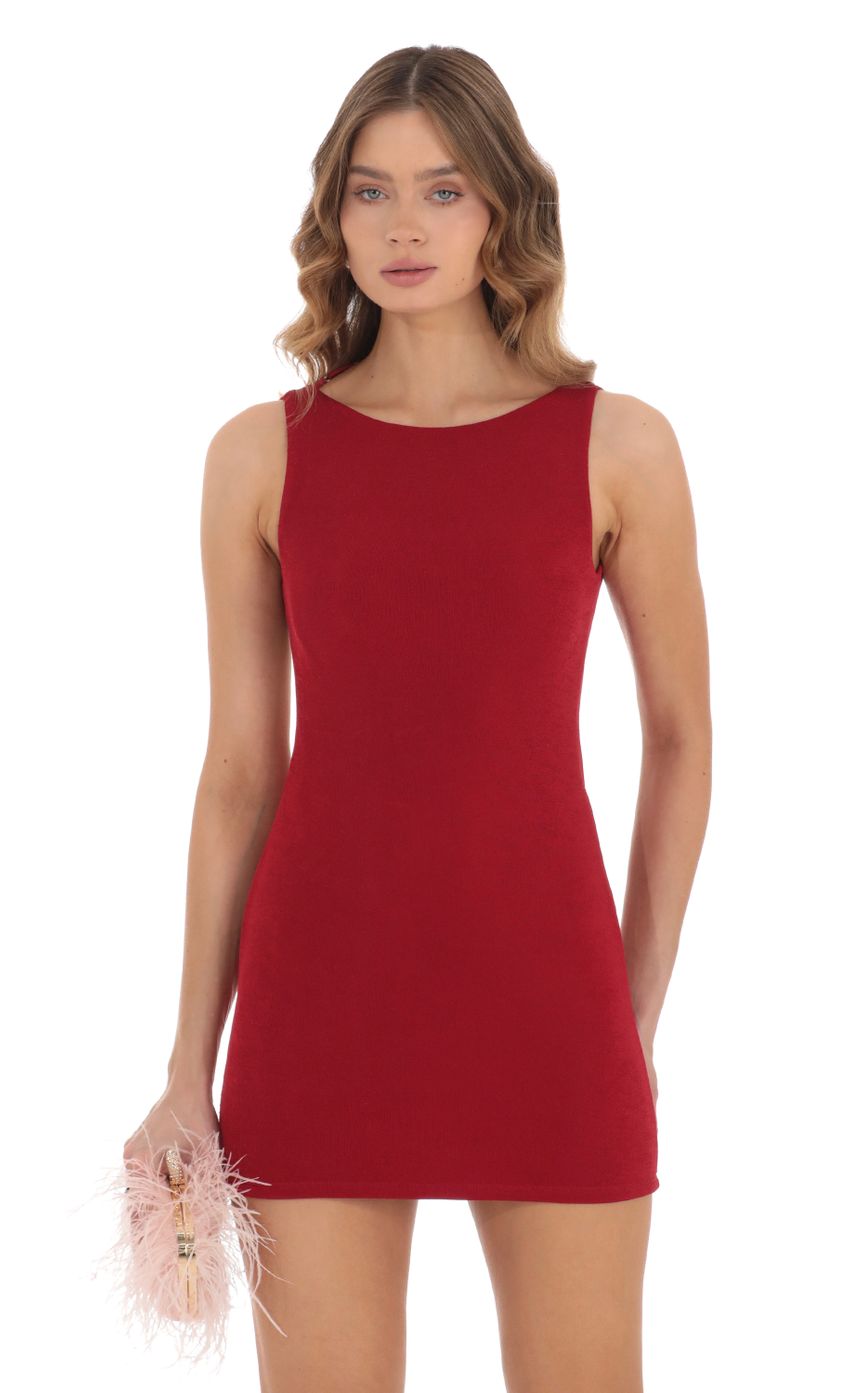 Picture High Neck Open Back Dress in Red. Source: https://media-img.lucyinthesky.com/data/Nov23/850xAUTO/e75ed10b-ec87-43c5-a3ed-707d90addc6f.jpg