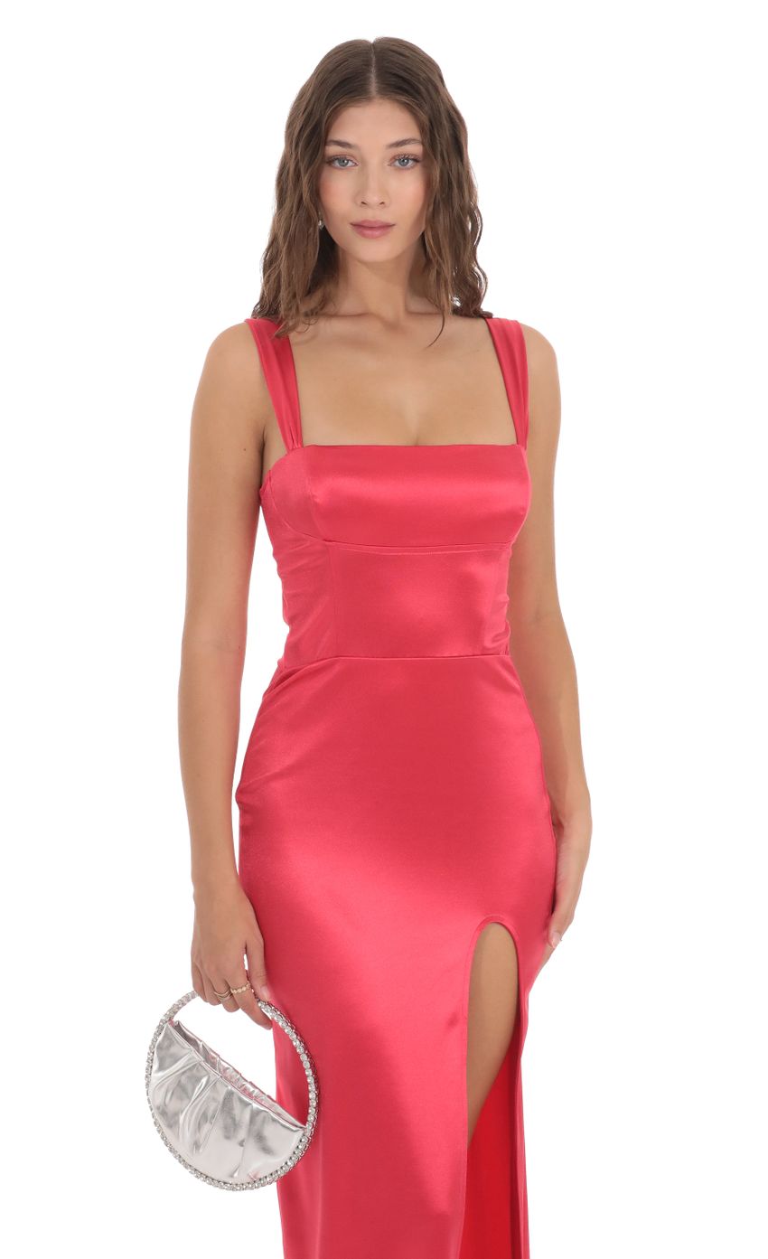 Satin Square Neck Dress In Red Lucy In The Sky