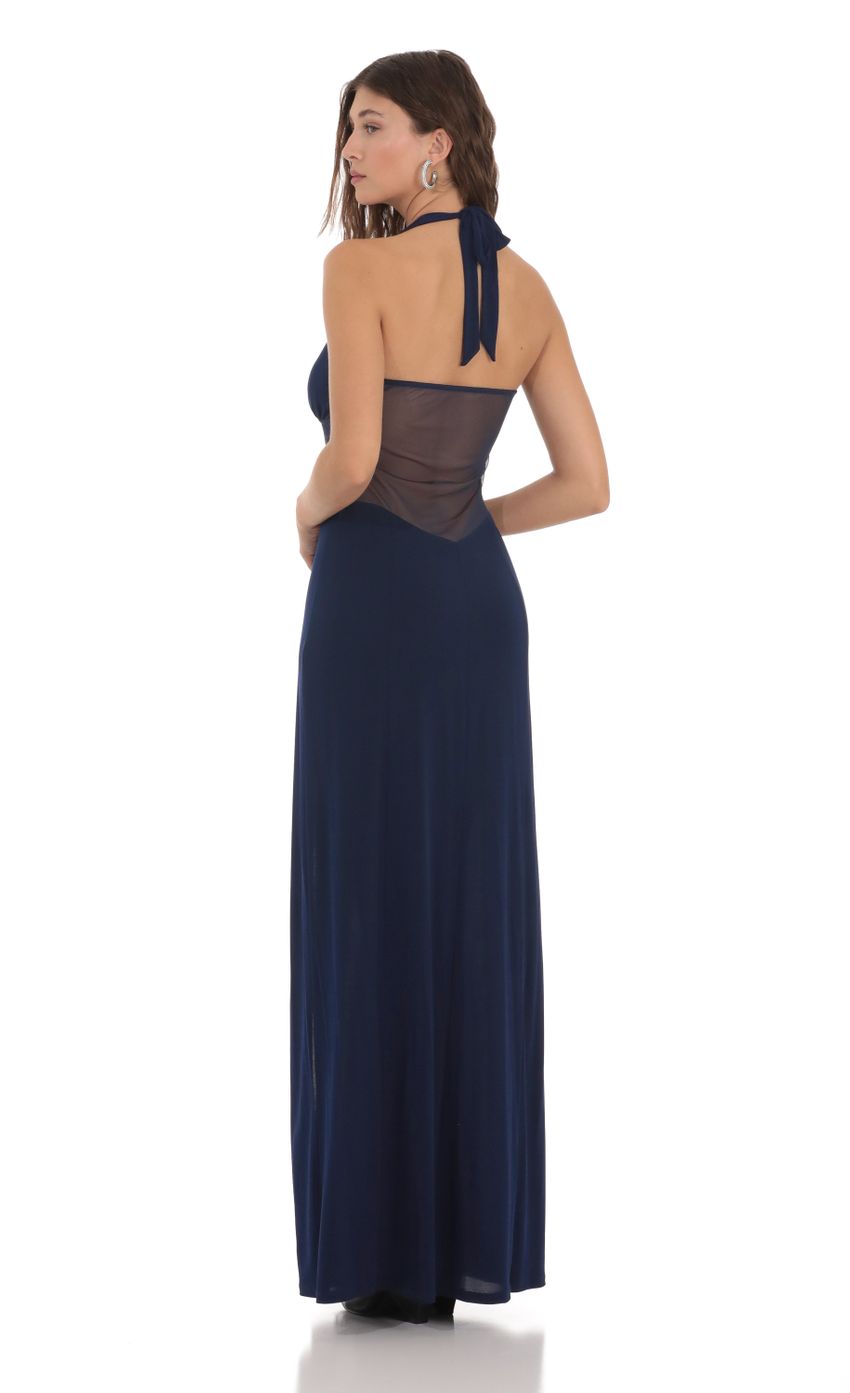 Picture Sunnie Halter Double Slit Maxi Dress in Navy. Source: https://media-img.lucyinthesky.com/data/Nov23/850xAUTO/fa63677d-42bc-4151-a36c-2d81cfaeabed.jpg