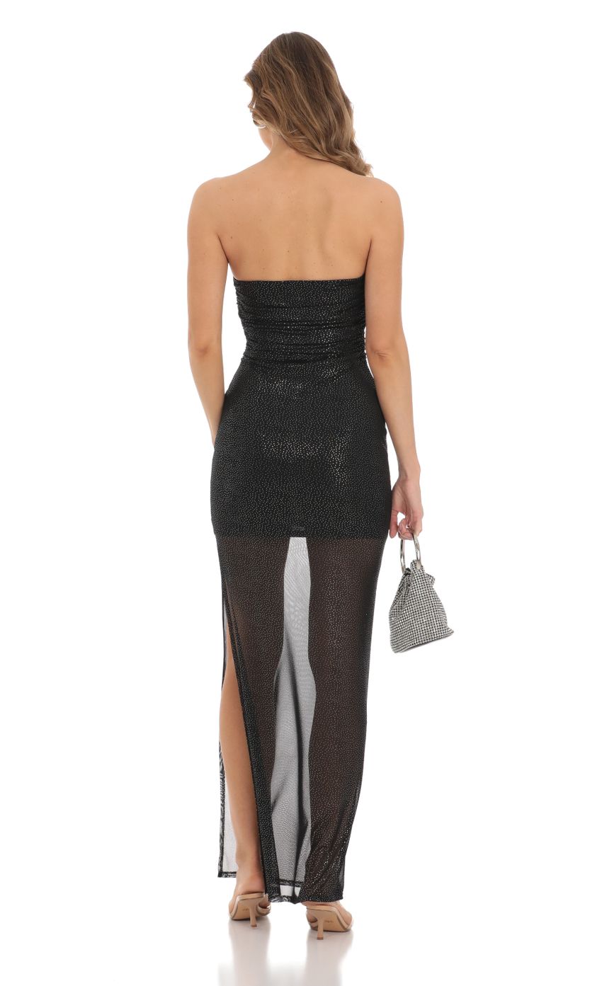 Picture Shimmer Mesh Strapless Maxi Dress in Black. Source: https://media-img.lucyinthesky.com/data/Nov23/850xAUTO/fbad0b42-c8ae-48e4-abdb-779662dfc138.jpg