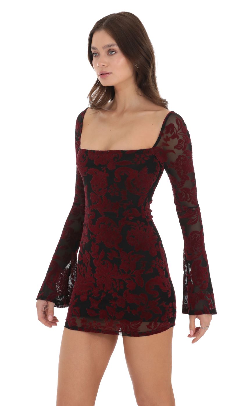 Picture Velvet Floral Long Sleeve Bodycon Dress in Black. Source: https://media-img.lucyinthesky.com/data/Nov23/850xAUTO/fbc25399-5fc4-4487-ae18-1cd250125a02.jpg