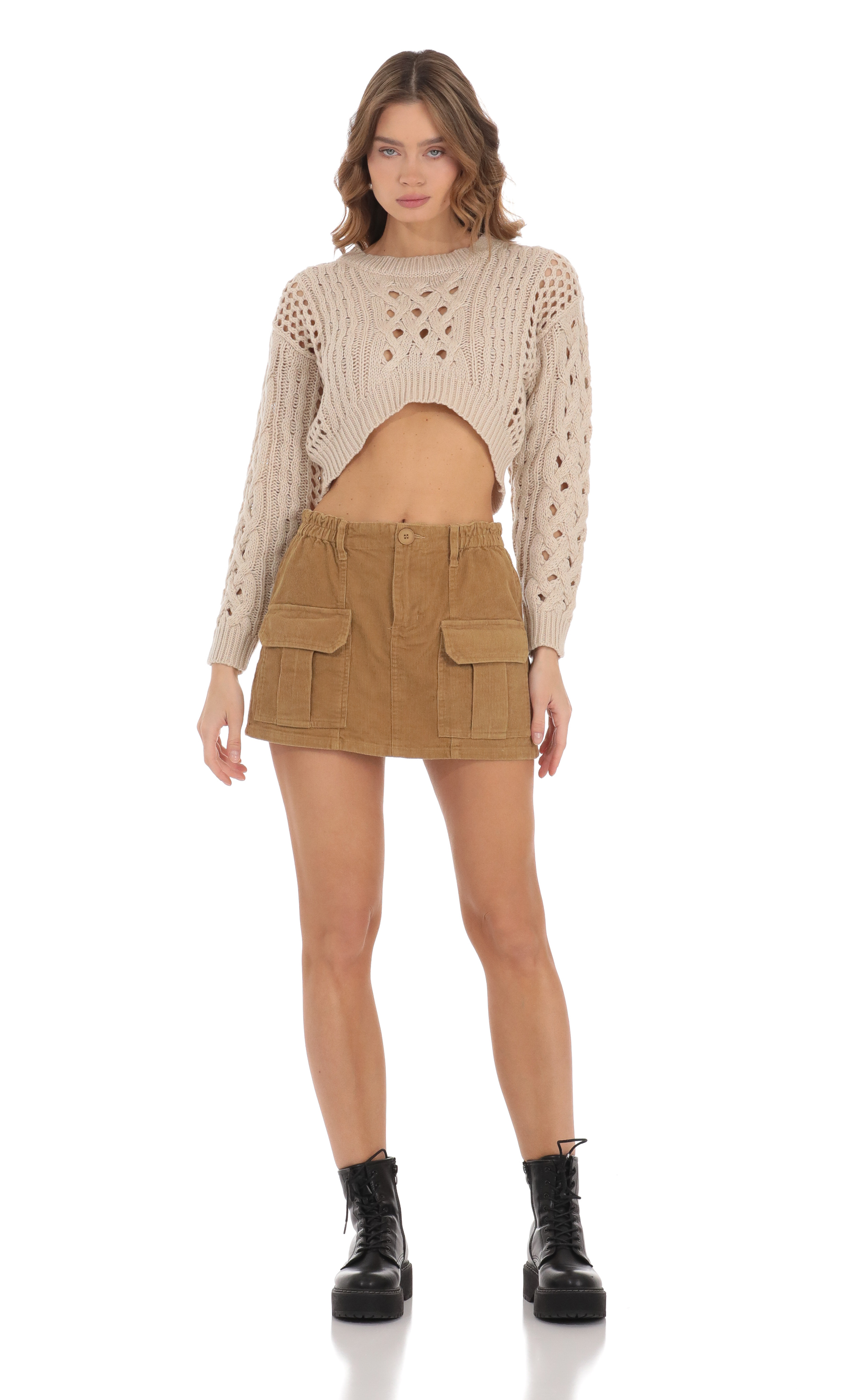 Corduroy Cargo Skirt in Brown