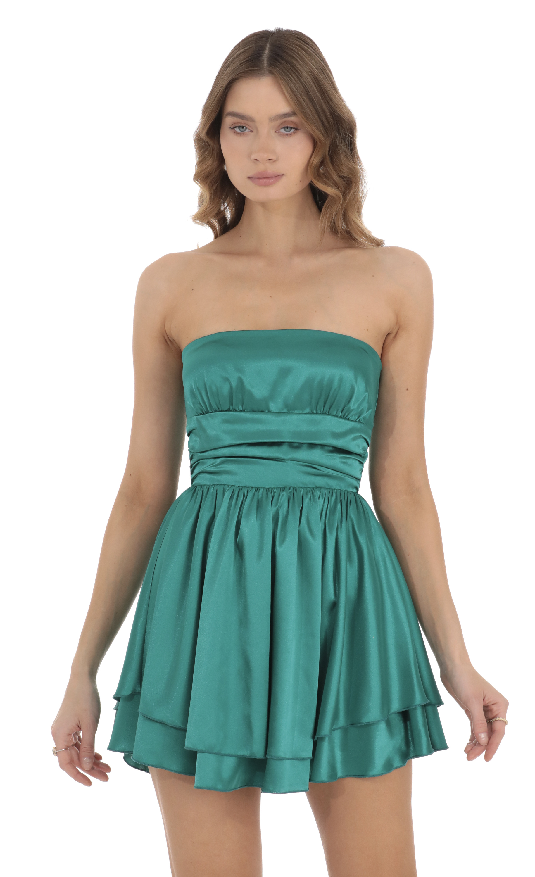Satin Strapless Dress in Green