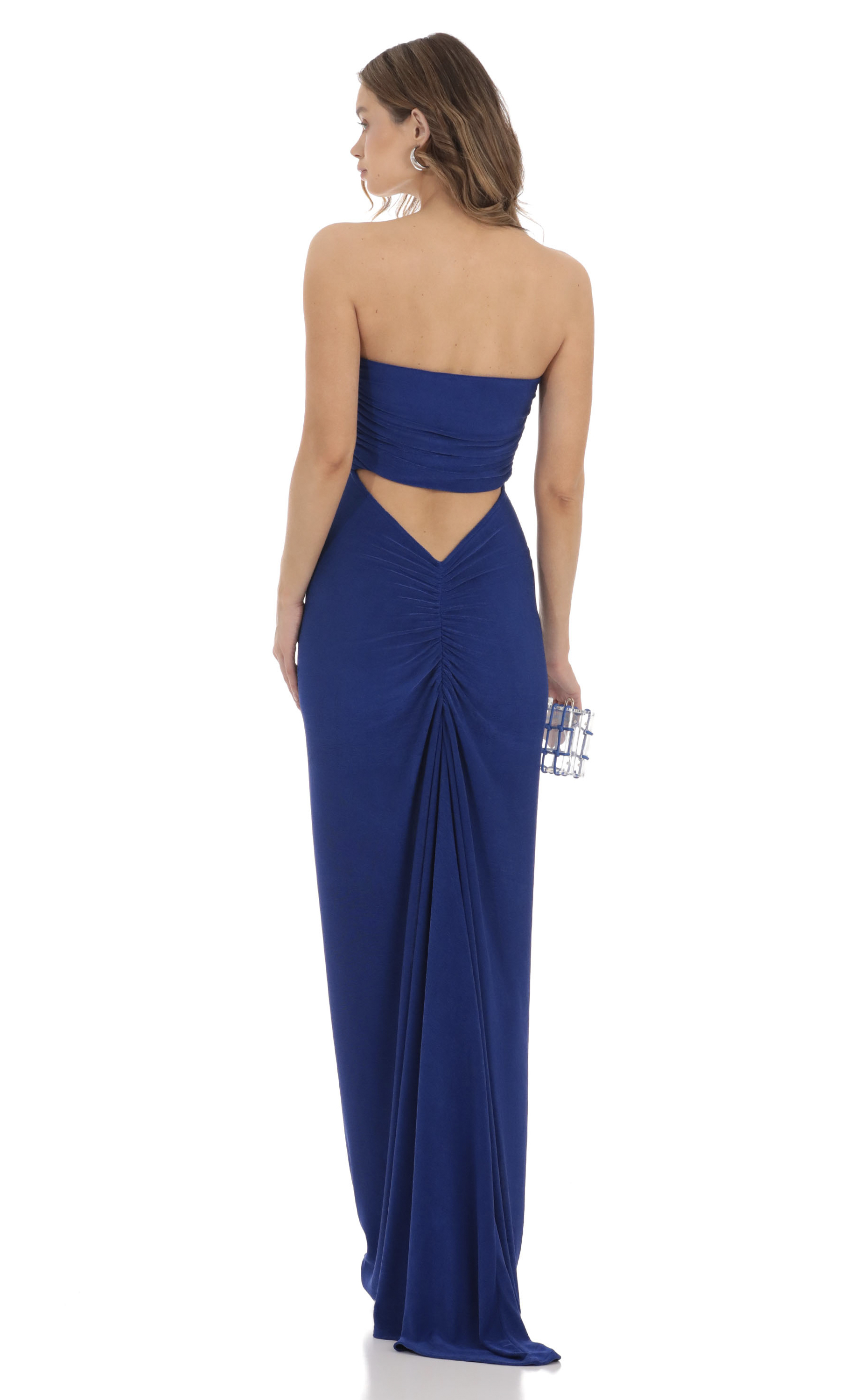 Corset Strapless Maxi Dress in Blue