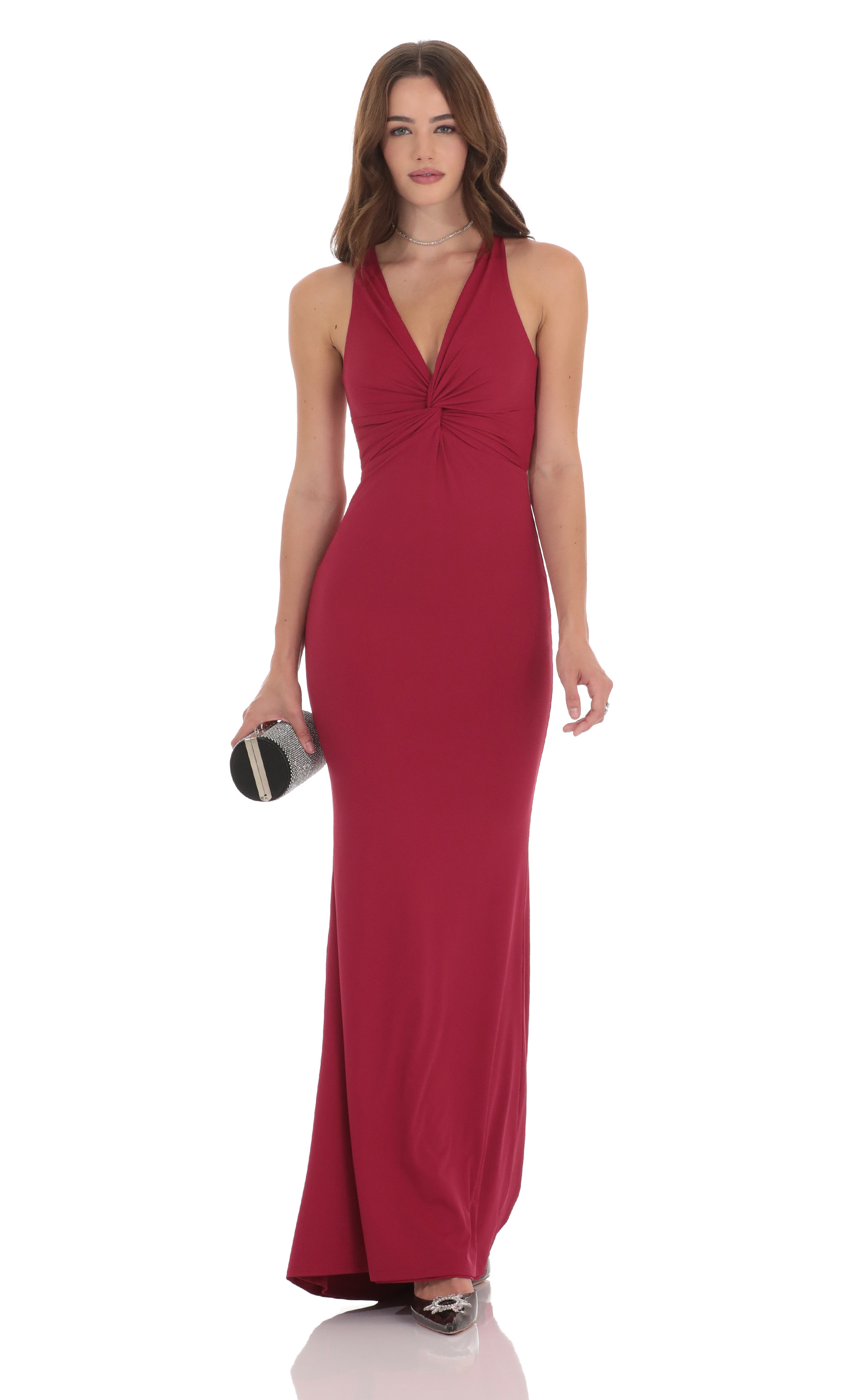 chinese dress ladies Laria Wine Satin Formal Maxi Dress - US 14