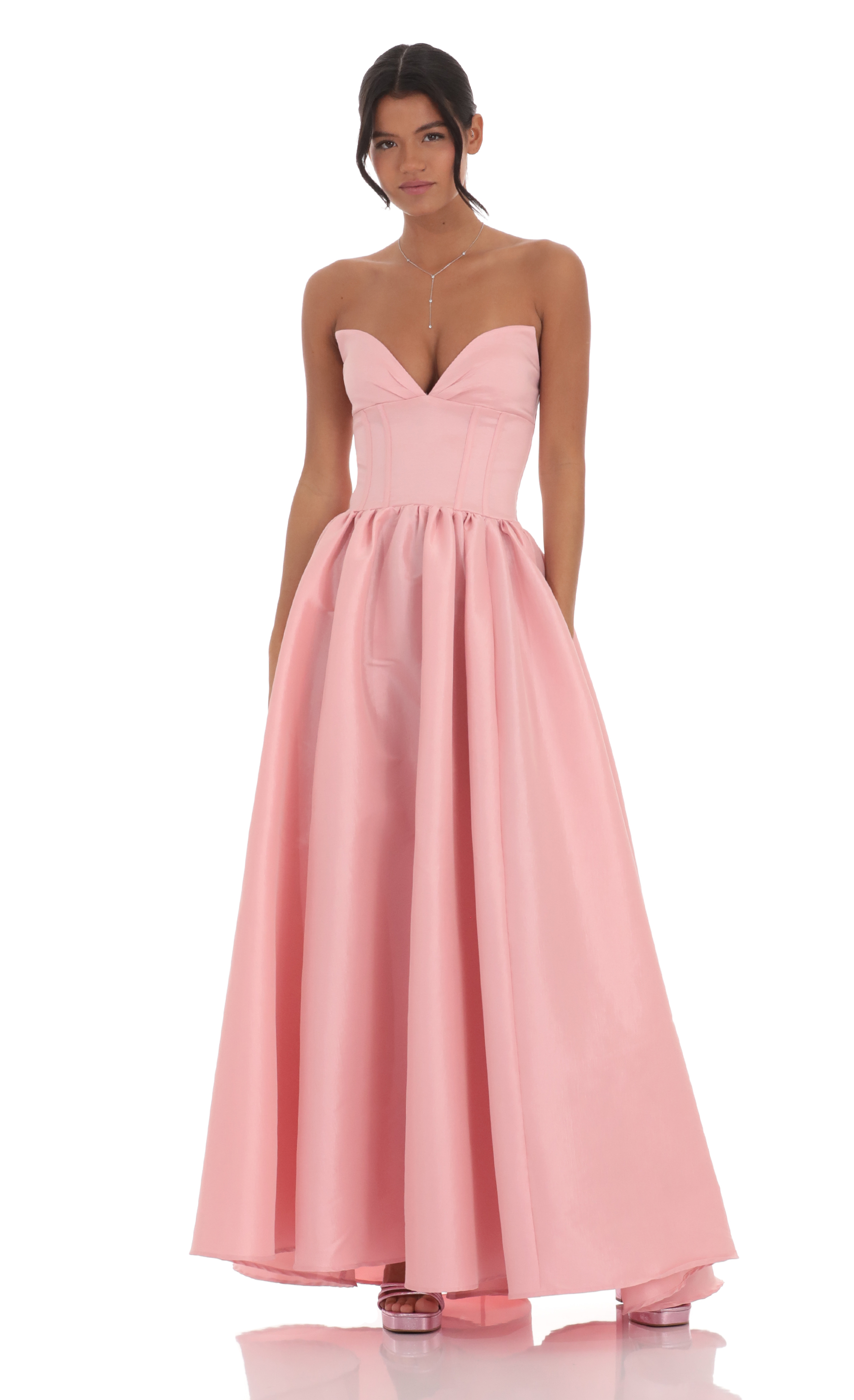 Corset Strapless Gown Dress in Pink