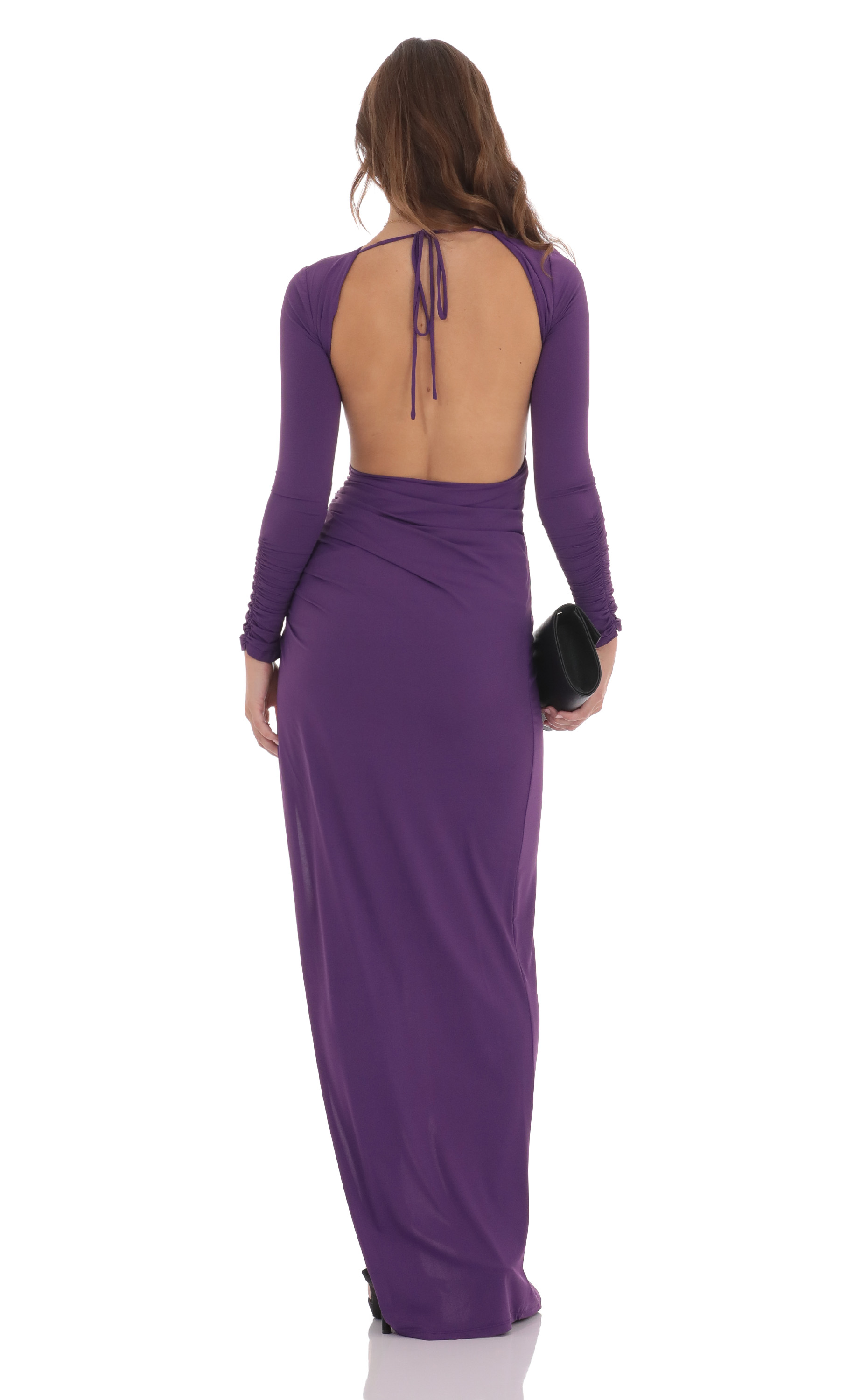 navy blue dress for baby girl Draped Back Maxi Dress In Purple main image 0