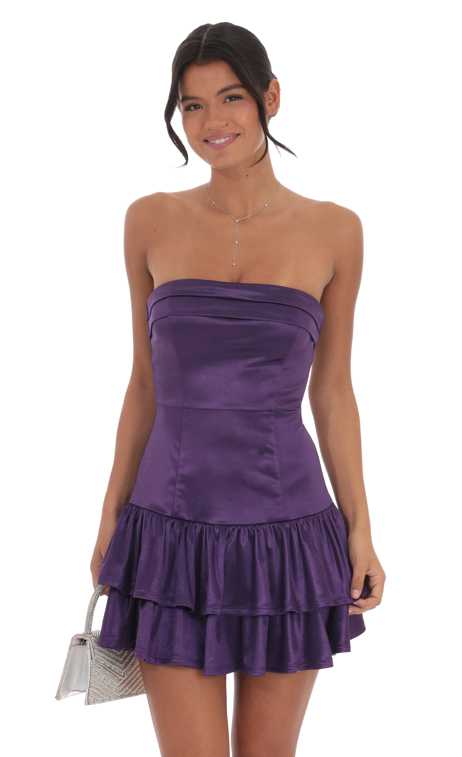strapless open back dress Jaylee Strapless Satin Formal Dress main image 0