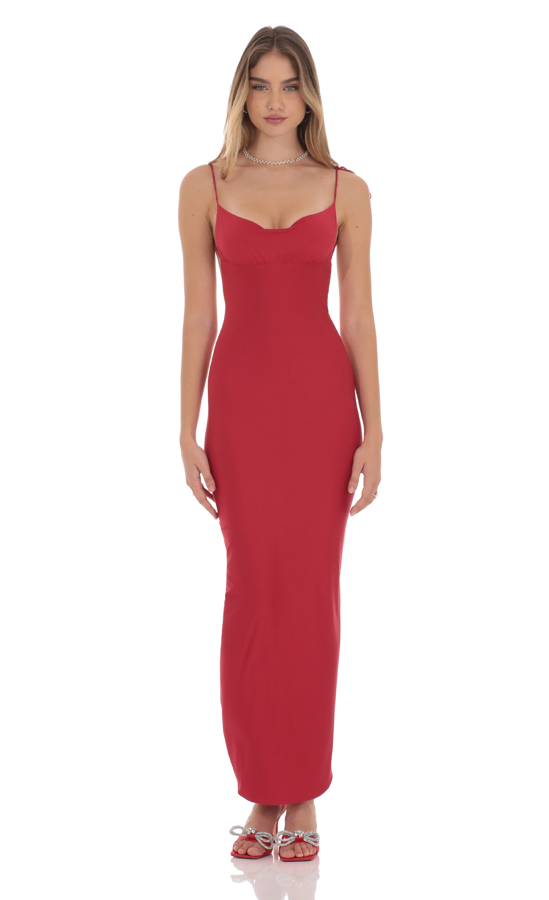 lucy in the sky red maxi dress Strapless Corset Maxi Dress in Red