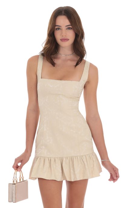 Teri Jon Jacquard Side Ruffle One Shoulder Gown 246024