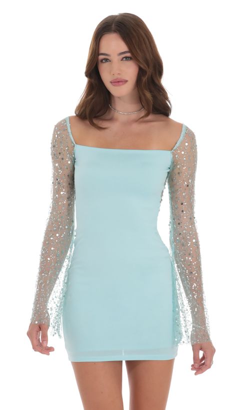 lucy in the sky sparkling blue bodycon dress Minimal Red Long Sleeves Body Con Women Leather Dress L / BROWN
