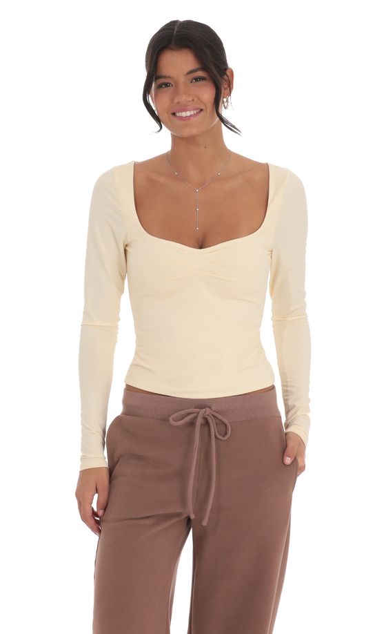 Fitted Long Sleeve Top in Pastel Yellow