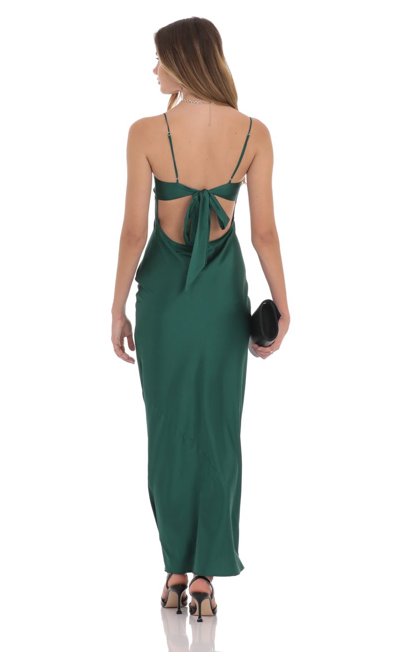 Satin Back Tie Maxi Dress in Green | LUCY IN THE SKY