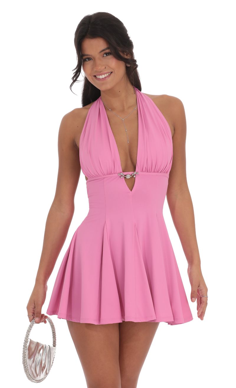 Plunge Rose Clip Dress in Pink | LUCY IN THE SKY