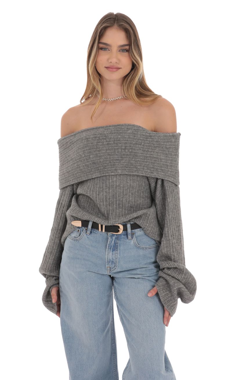 Oversized Off Shoulder Knit Jumper in Grey | LUCY IN THE SKY