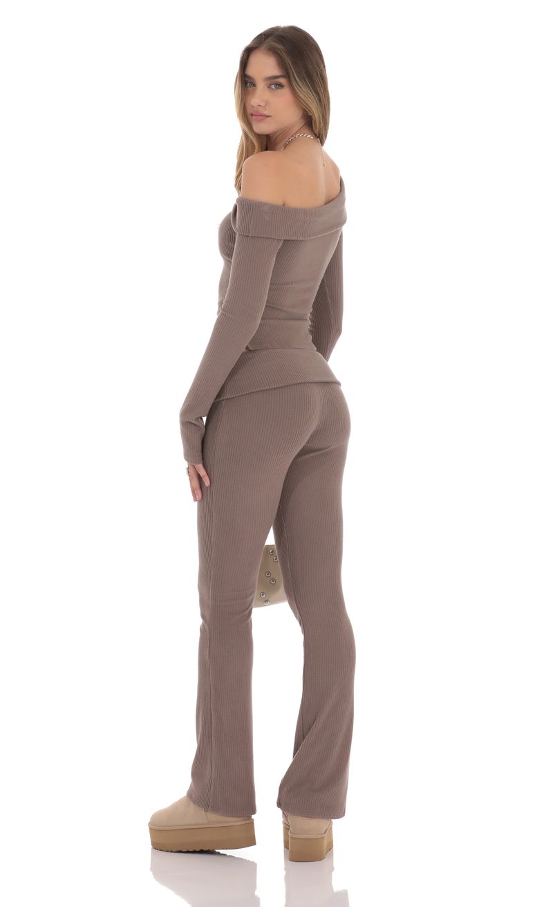 Low Rise Ribbed Flare Pants in Taupe | LUCY IN THE SKY