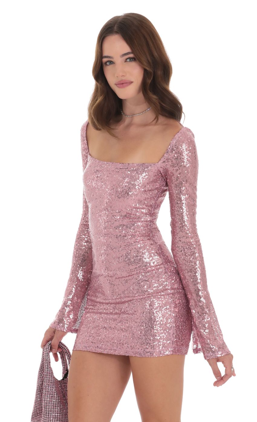 Picture Sequin Long Sleeve Bodycon Dress in Pink. Source: https://media-img.lucyinthesky.com/data/Nov24/850xAUTO/350771fd-c313-406c-8984-908afec38040.jpg