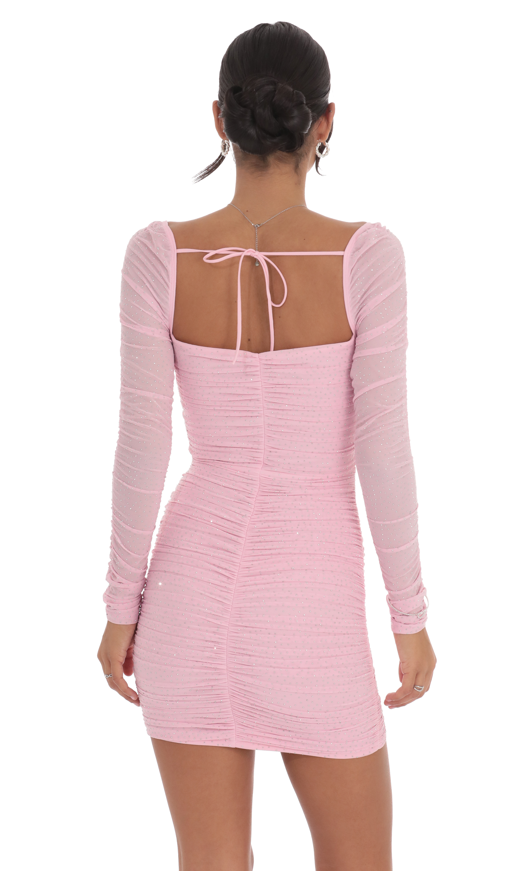 chinese dress ladies Embellished Long Sleeve Mini Dress in Blush - 6 / Regular