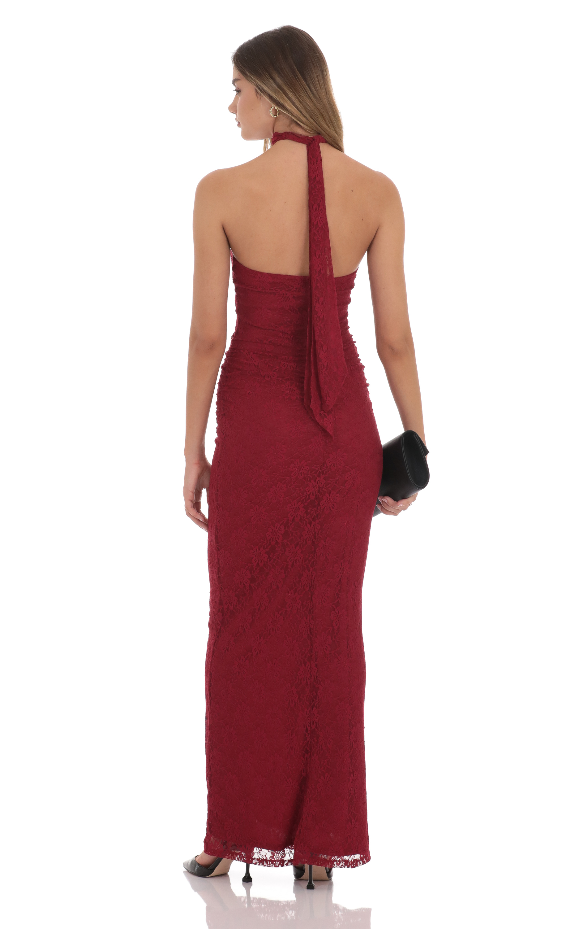 strapless open back dress Maroon Floral Flocked Mesh Long Sleeve Mini Dress main image 1