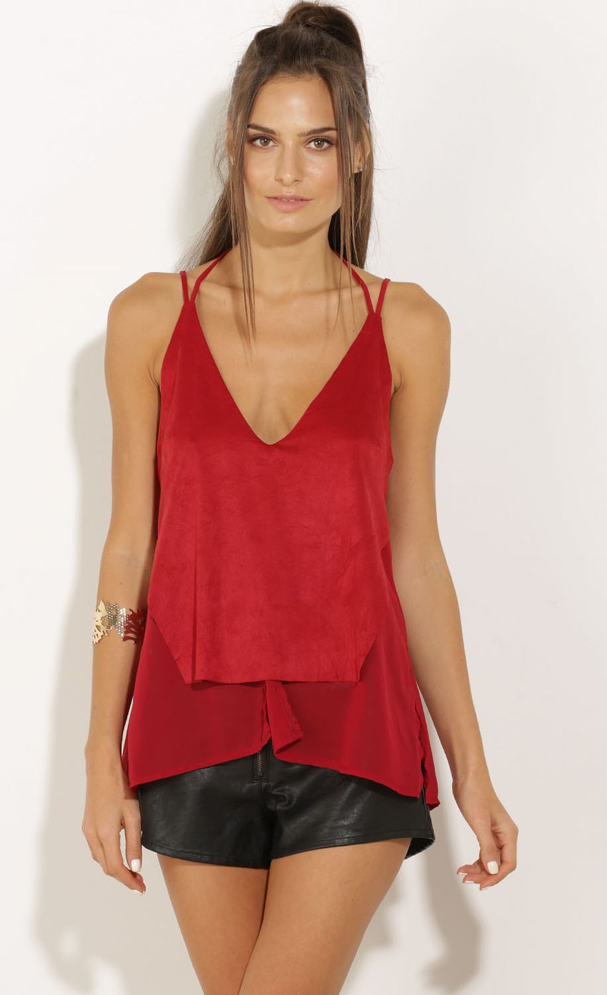 Picture Suede Halter Top In Red. Source: https://media-img.lucyinthesky.com/data/Oct15_1/850xAUTO/0Y5A1039.JPG