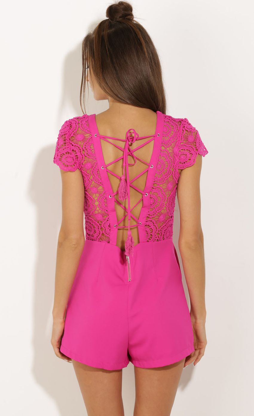 Picture Tassel Lace Playsuit In Magenta. Source: https://media-img.lucyinthesky.com/data/Oct15_1/850xAUTO/0Y5A8848.JPG