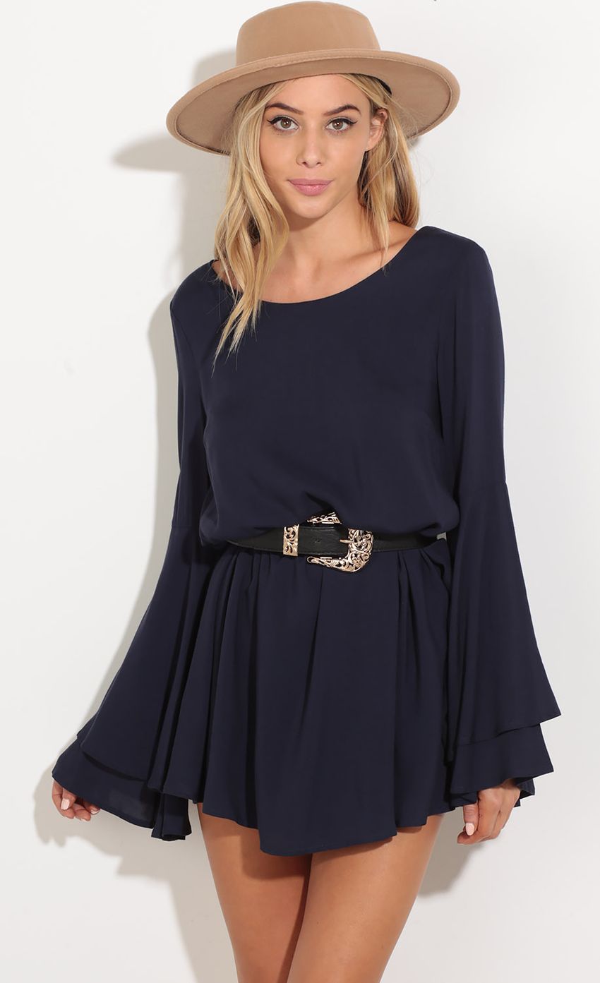 Picture Bell Sleeve Dress In Navy Blue. Source: https://media-img.lucyinthesky.com/data/Oct16_1/850xAUTO/0Y5A1272.JPG
