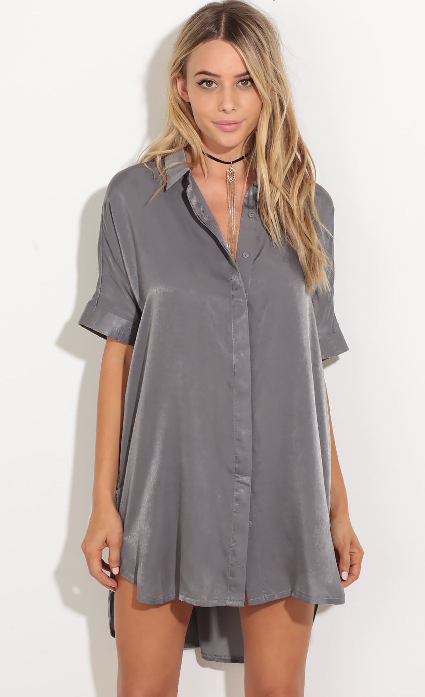 Picture Satin Button Up Day Dress In Grey. Source: https://media-img.lucyinthesky.com/data/Oct16_1/850xAUTO/0Y5A1326.JPG